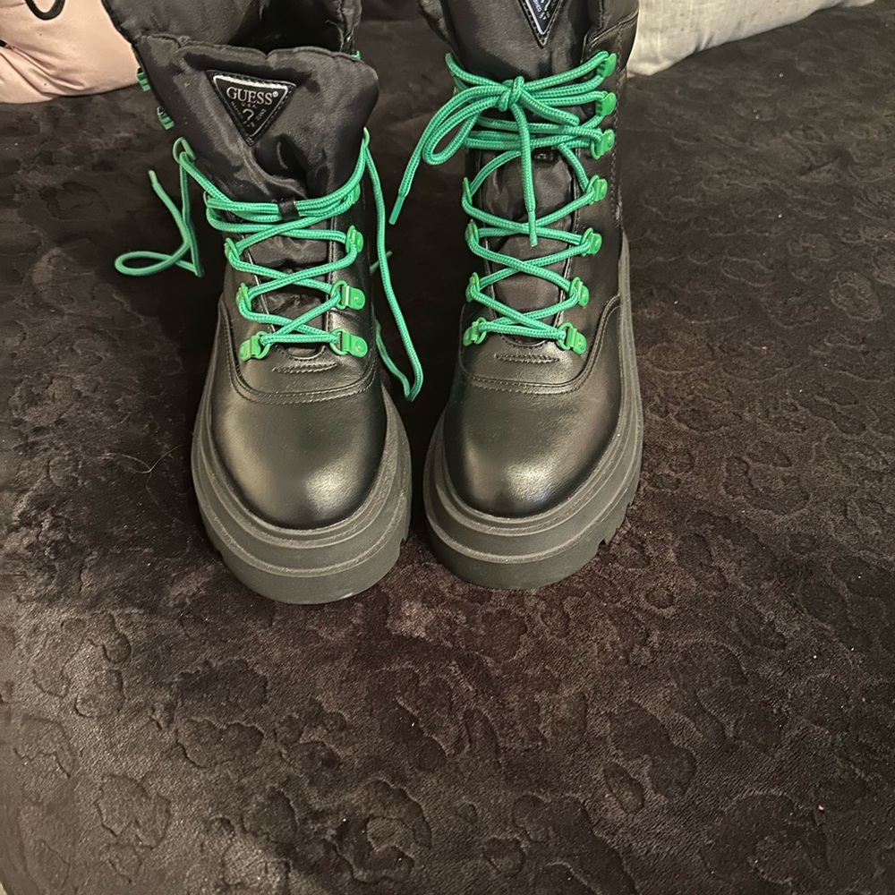 Guess Black and Green Lace-Up Boots